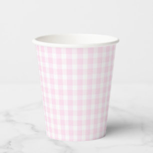 Preppy Pink Gingham Plaid First Birthday Paper Cups