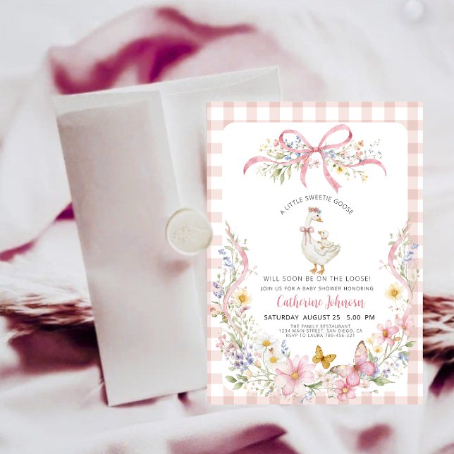  Preppy Pink Gingham Silly Goose Baby Shower Invitation (Creator Uploaded)