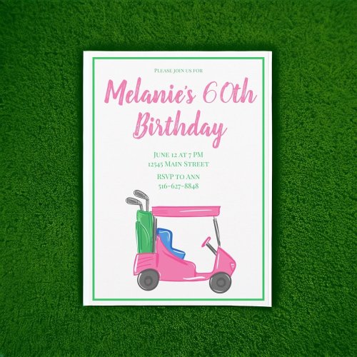 Preppy Pink Golf Cart Birthday Party  Invitation