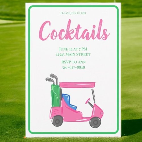 Preppy Pink Golf Cart Cocktail Party Invitation