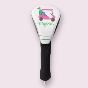 Preppy Pink Golf Cart Custom Name Head Cover