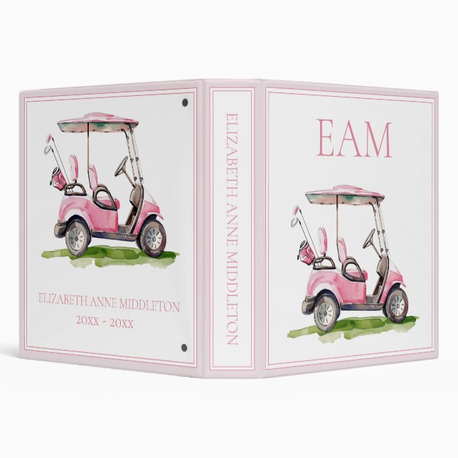 Preppy Pink Golf Cart Monogram 3 Ring Binder (Background)