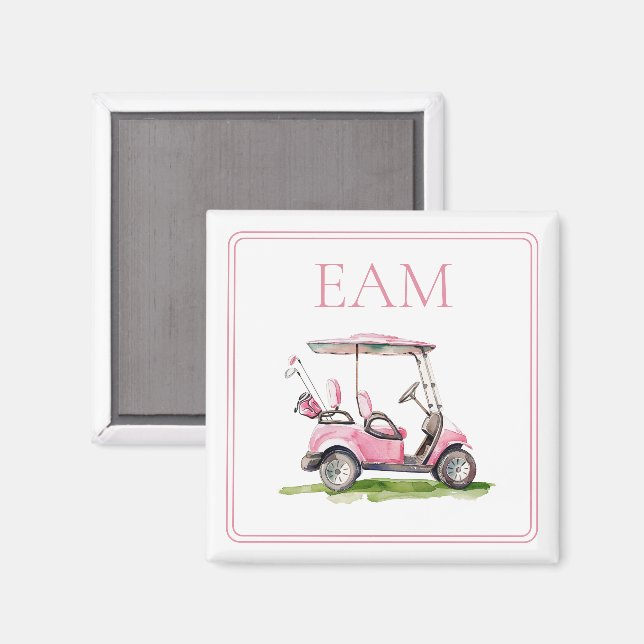 Preppy Pink Golf Cart Monogram Magnet (Front/Back)
