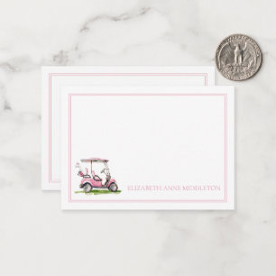 Preppy Pink Golf Cart Monogram Note Card