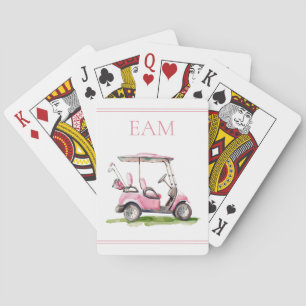 Preppy Pink Golf Cart Monogram Poker Cards