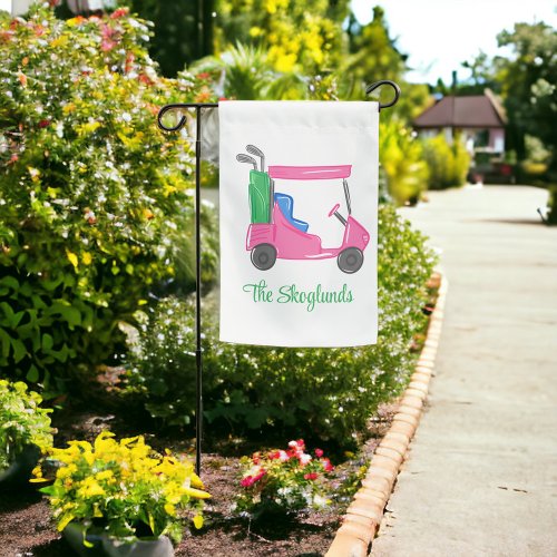 Preppy Pink Golf Cart Personalized Garden Flag