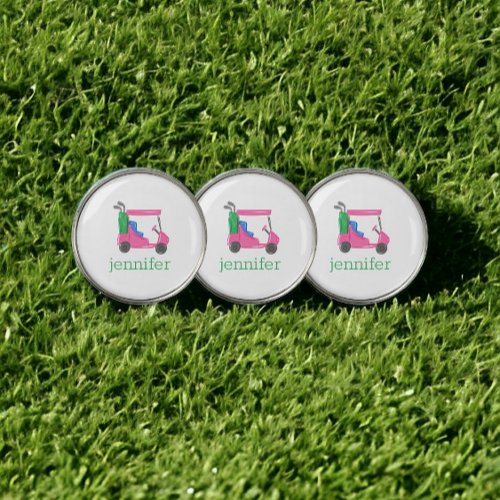 Preppy Pink Golf Cart Personalized Golf Ball Marker