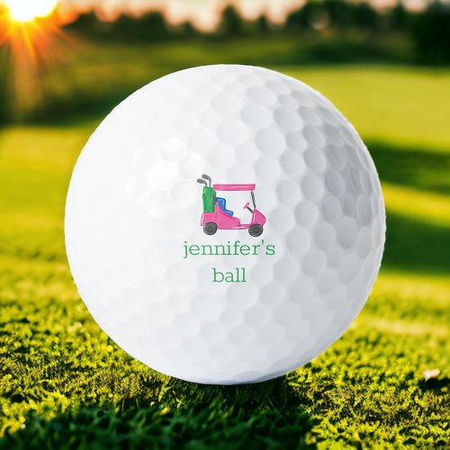 Preppy Pink Golf Cart Personalized Golf Balls