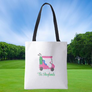 Preppy Pink Golf Cart / Personalized Golf Gift Tote Bag