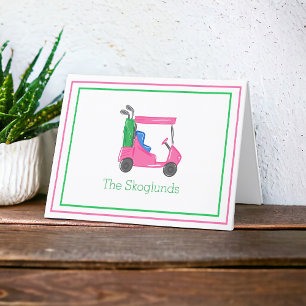 Preppy Pink Golf Cart / Personalized Golf Letterpress Thank You Card
