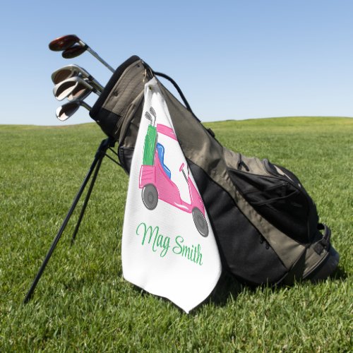 Preppy Pink Golf Cart Personalized Golf Towel