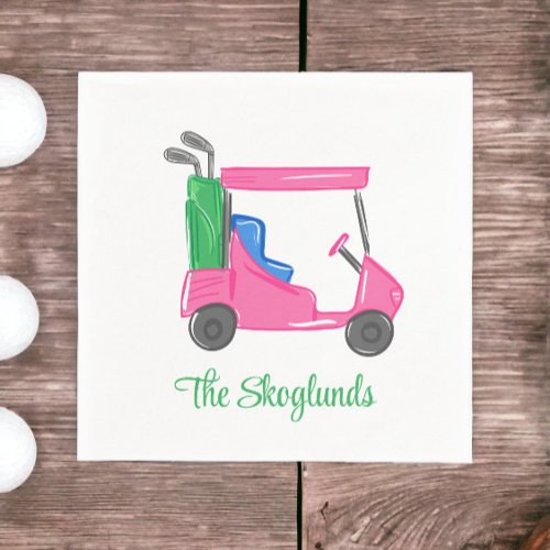 Preppy Pink Golf Cart Personalized Napkins