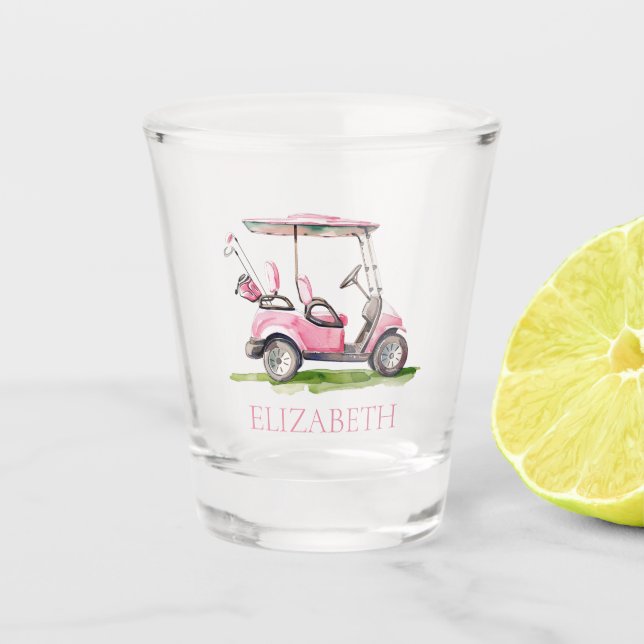Preppy Pink Golf Cart Personalized Shot Glass (Front)