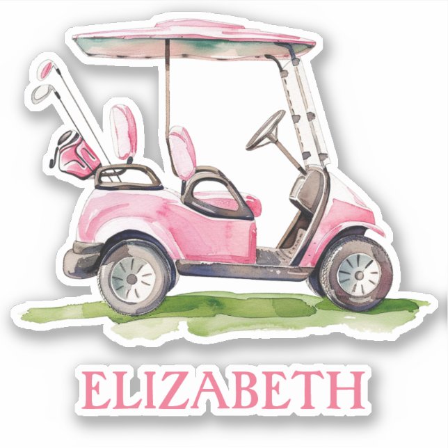 Preppy Pink Golf Cart Personalized Sticker (Front)