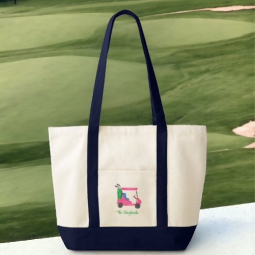 Preppy Pink Golf Cart Personalized Tote Bag