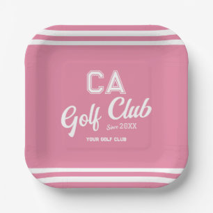 Preppy Pink Golf Club Custom Crest Party Paper Plates