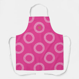 preppy pink greek key rings monogram initials apron