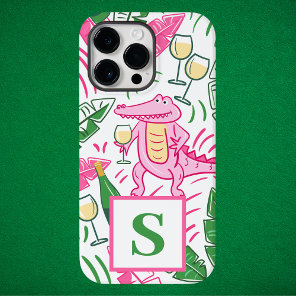 Preppy Pink Green Alligator Wine Monogram Case-Mate iPhone 14 Pro Max Case