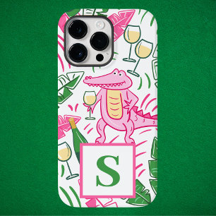 Preppy Pink Green Alligator Wine Monogram Case-Mate iPhone 14 Pro Max Case