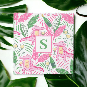 Preppy Pink Green Alligator Wine Monogram Duvet Cover