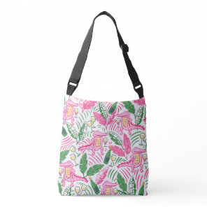Preppy Pink Green Alligator Wine Pattern Crossbody Bag