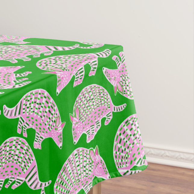 Preppy Pink & Green Armadillo / Southern Party Tablecloth (In Situ)
