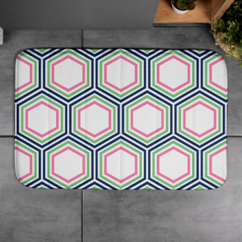 Preppy Pink Green Blue Geometric Pattern Bathroom Mat by heartlockedhome at Zazzle