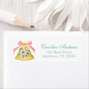 Preppy Pink & Green Bow Bell Return Address Label