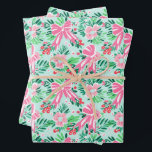Preppy Pink & Green Christmas Flowers & Bows Wrapping Paper Sheets<br><div class="desc">PreppyPrint.com - Celebrate Christmas in style! Add your personalized touch. Transfer this design onto the products of your choice too! Please visit my designer store,  PreppyPrint.com,  for coordinating items.</div>