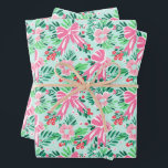 Preppy Pink & Green Christmas Flowers & Bows Wrapping Paper Sheets<br><div class="desc">PreppyPrint.com - Celebrate Christmas in style! Add your personalized touch. Transfer this design onto the products of your choice too! Please visit my designer store,  PreppyPrint.com,  for coordinating items.</div>