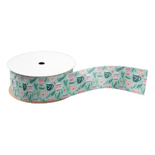 Preppy Pink & Green Christmas Mugs Grosgrain Ribbon