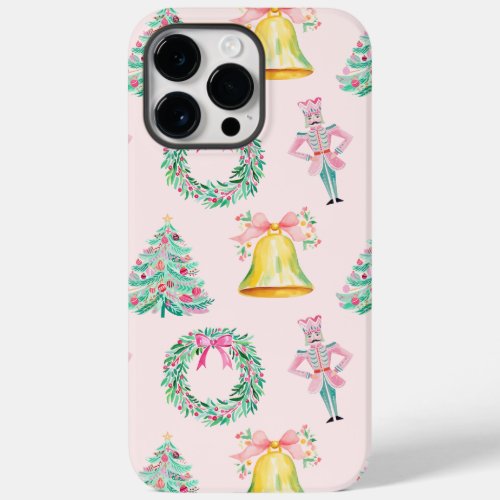 Preppy Pink  Green Christmas Nutcracker Print Case_Mate iPhone 14 Pro Max Case