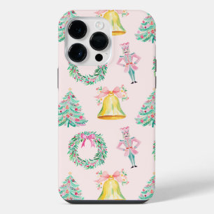 Preppy Pink & Green Christmas Nutcracker Print iPhone 14 Pro Max Case