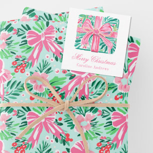 Preppy Pink & Green Christmas Present Enclosure Note Card