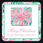 Preppy Pink & Green Christmas Present Gift Square Sticker<br><div class="desc">PreppyPrint.com - Celebrate Christmas in style! Add your personalized touch. Transfer this design onto the products of your choice too! Please visit my designer store,  PreppyPrint.com,  for coordinating items.</div>