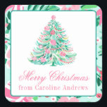 Preppy Pink & Green Christmas Tree Gift Square Sticker<br><div class="desc">PreppyPrint.com - Celebrate Christmas in style! Add your personalized touch. Transfer this design onto the products of your choice too! Please visit my designer store,  PreppyPrint.com,  for coordinating items.</div>