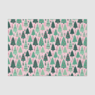 Preppy Pink & Green Christmas Trees Tissue Paper