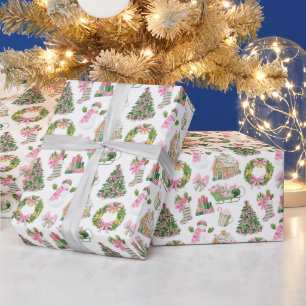 Preppy Pink & Green Christmas Wrapping Paper