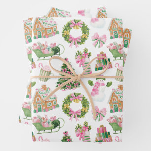 Preppy Pink & Green Christmas Wrapping Paper Sheets