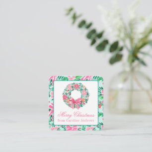 Preppy Pink & Green Christmas Wreath Enclosure Note Card