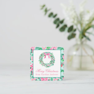 Preppy Pink & Green Christmas Wreath Enclosure Note Card