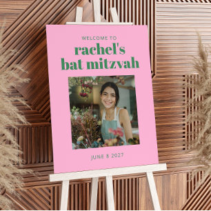 Preppy Pink Green Cute Bat Mitzvah Photo Welcome  Foam Board