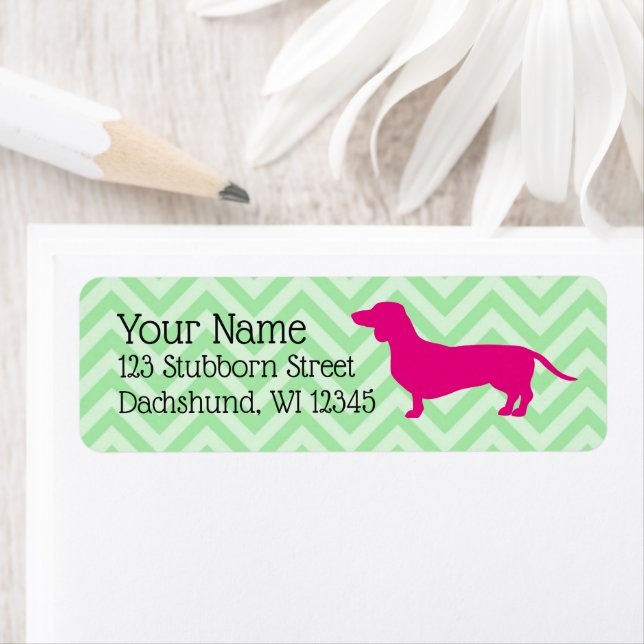 Preppy Pink Green Dachshund Playful Address Labels (Insitu)