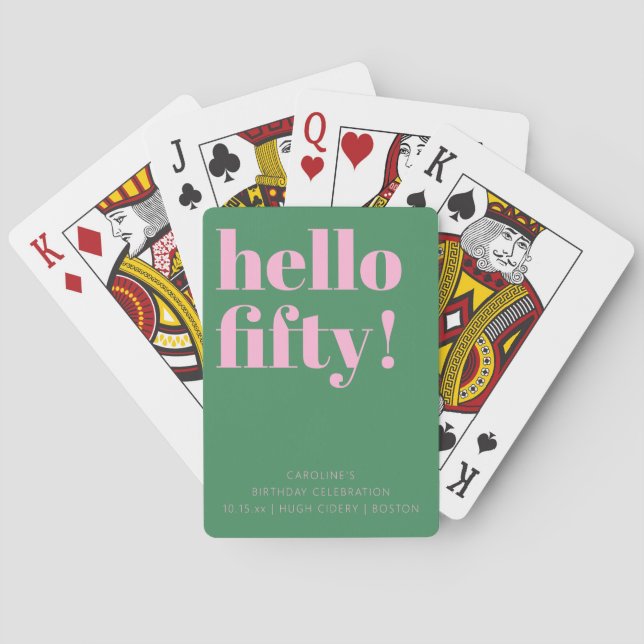Preppy Pink Green Fifty Birthday Party Favor Poker Cards (Back)