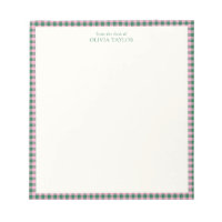 Preppy Pink Green Gingham Plaid Personalized Name