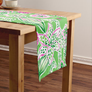Preppy Pink Green Giraffe Floral Short Table Runner