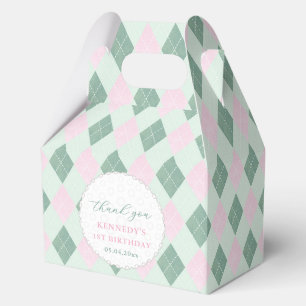 Preppy Pink Green Golf Theme 1st Birthday Party Favor Boxes
