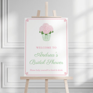Preppy Pink Green Hydrangea Bridal Shower Welcome Foam Board