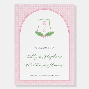 Preppy Pink Green Monogram Wedding Shower Welcome Foam Board
