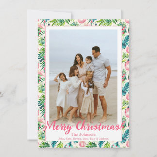 Preppy Pink & Green Ornaments Custom Photo Holiday Card